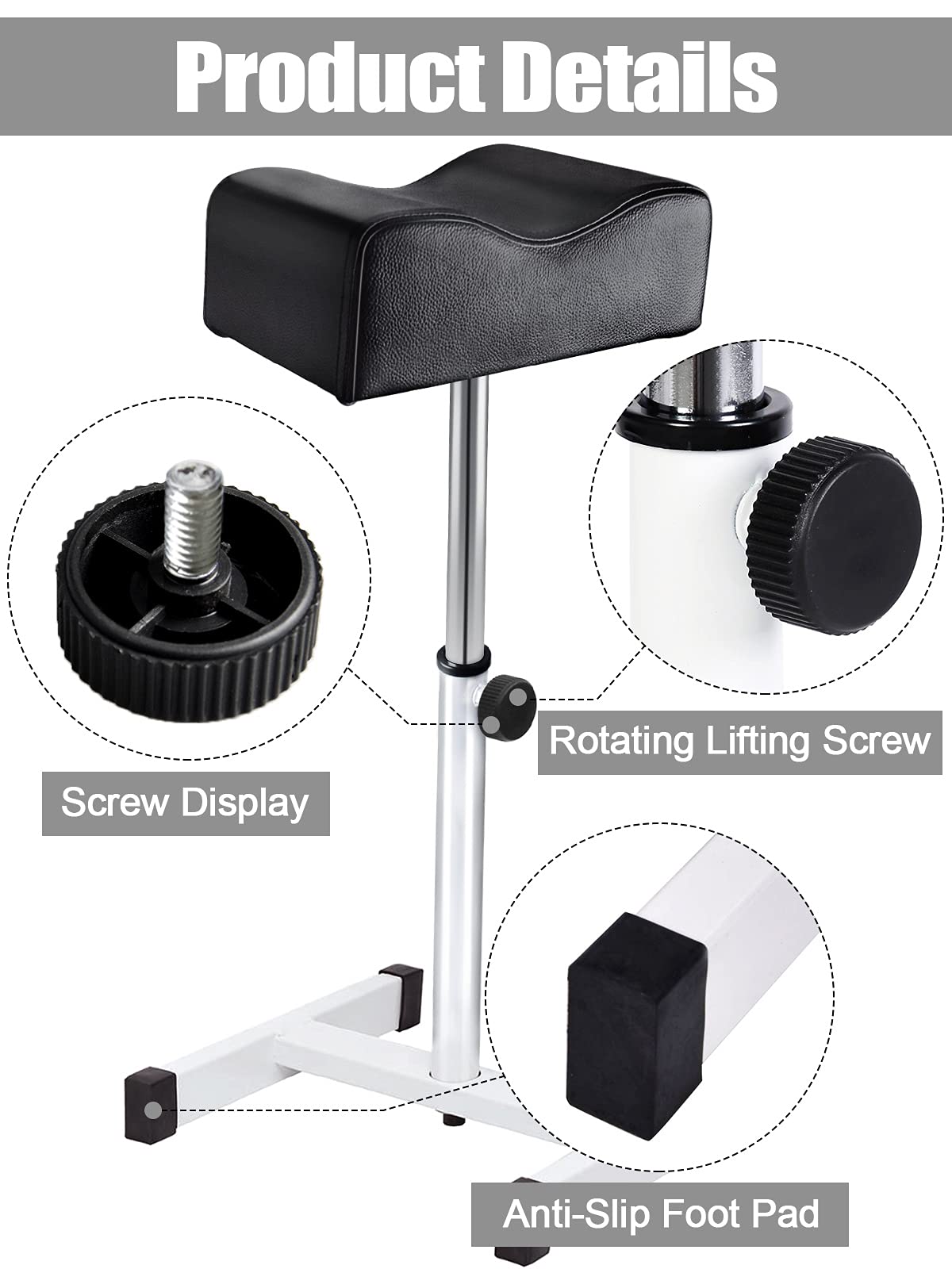 EBANKU Pedicure Foot Rest Stand Stool Salon Spa Beauty Footrest Home Pedicures Adjustable Seat Height Technician Nail Equipment (Black)