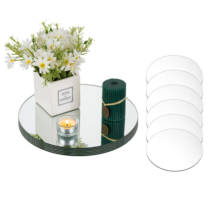 NUPTIO 25cm Mirror Plate Round Centrepieces: 12 Pcs Glass Candle Plates Table Mirrors Wedding Centrepiece Mirrored Candle Tray Set Small for Event Diy