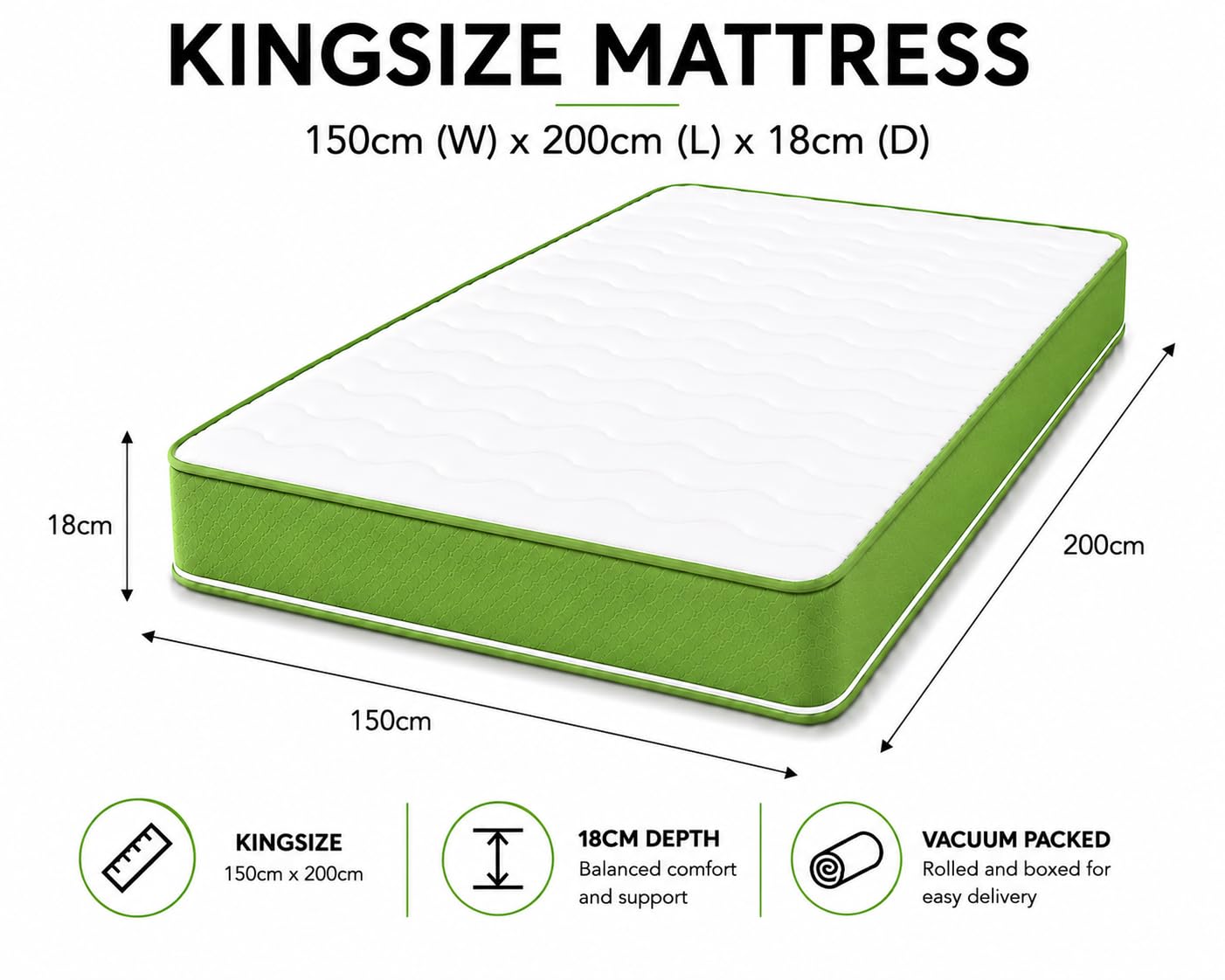 eXtreme comfort ltd Cooltouch Colours Green King Size Mattress