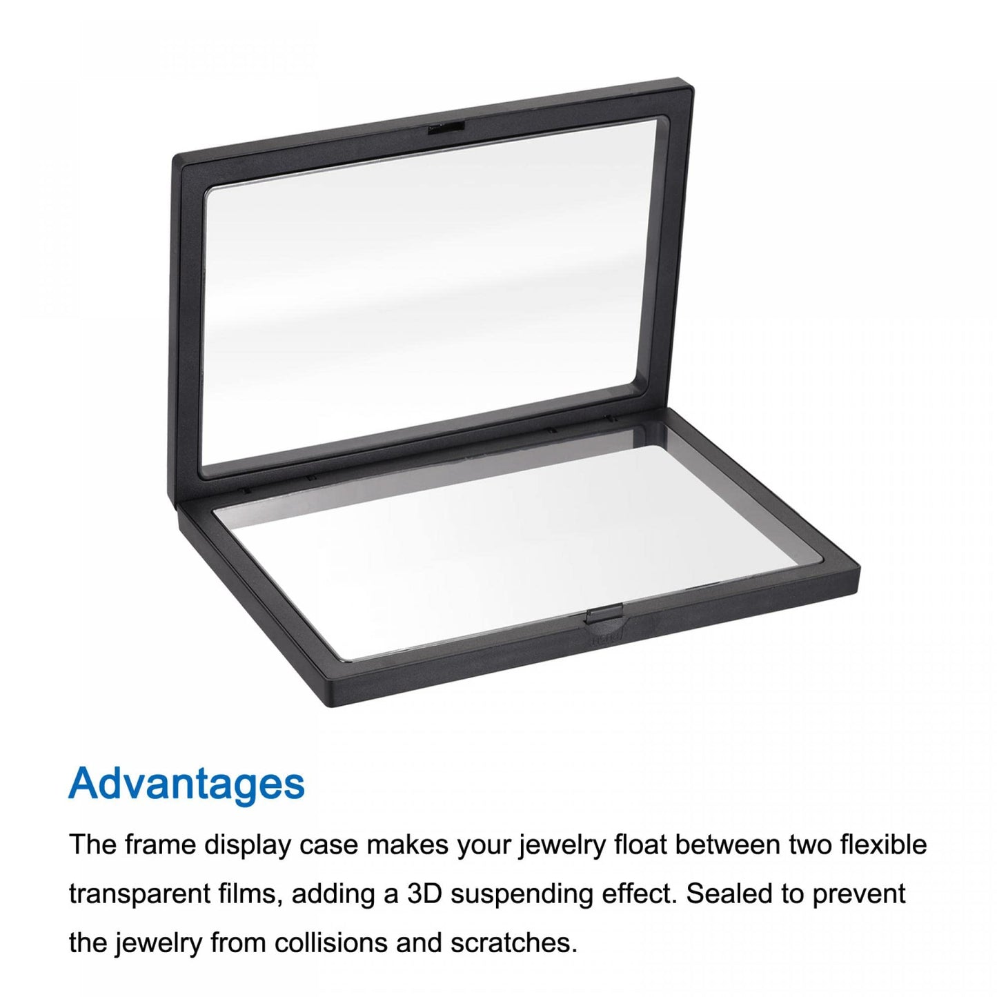 sourcing map Floating Thin Film Display Box, ABS Frame Case with Base 14cm x 14cm x 2cm Black Pack of 4