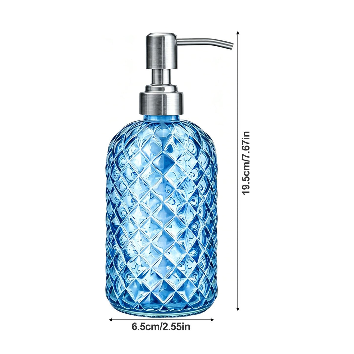 2Pcs Glass Soap Dispenser Blue - 350ml/ 16 Oz Hand Soap Dispenser with Rustproof Stainless Steel Pump Liquid Hand Jar Refillable Glass Bottle for