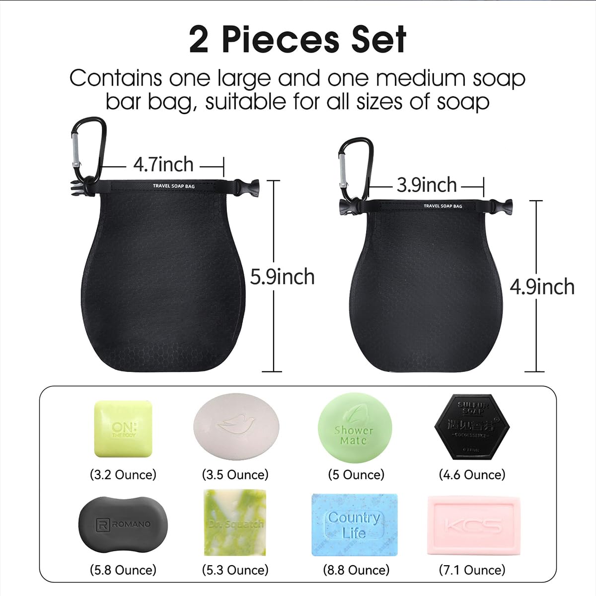 majesort 2 Pack Soap Travel Case Container,Portable Soap Bag Travel Soap,Solutions for Travelling Bathroom Shower Gym with Bar Soap (Black), OZ01