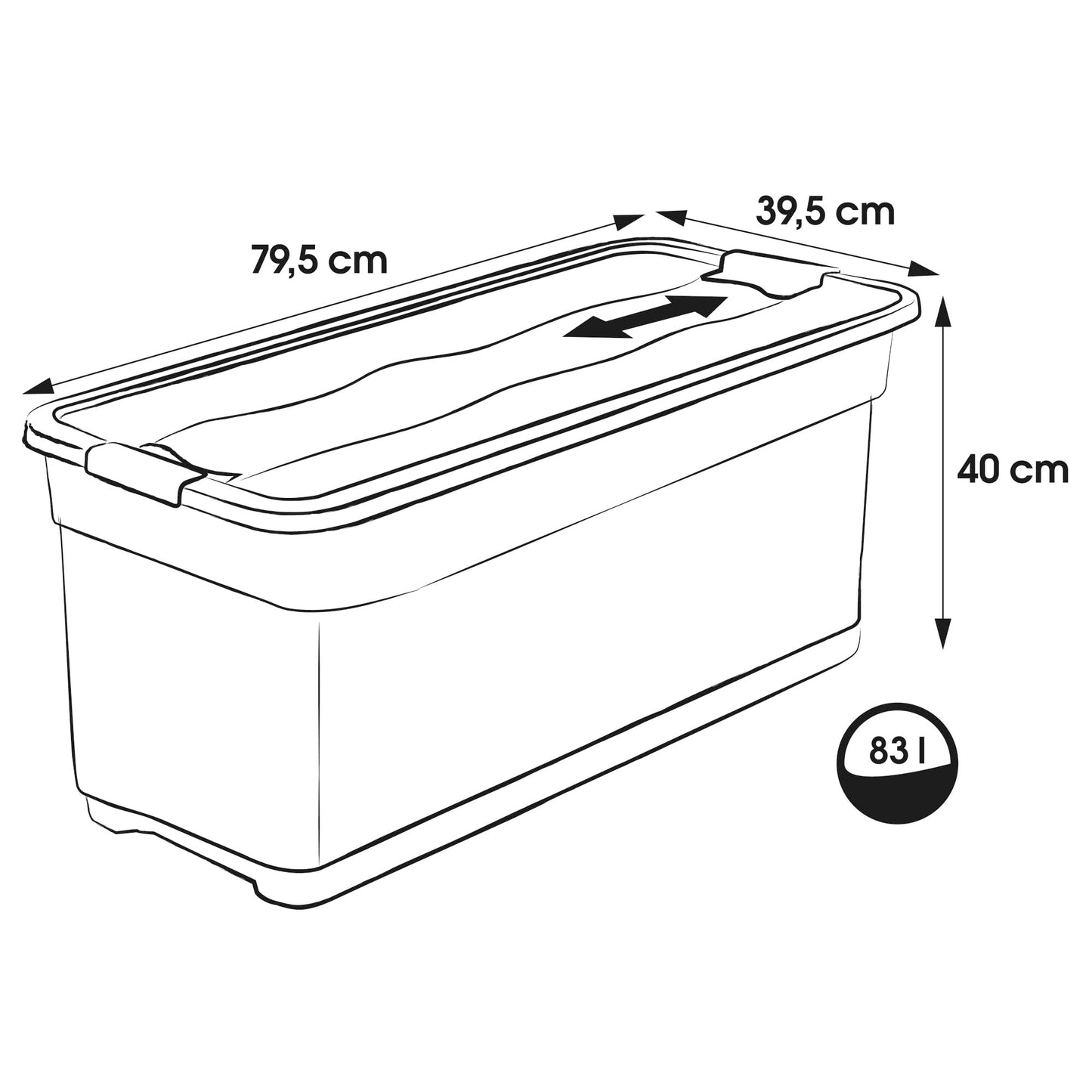 keeeper Cornelia 2 x Storage Box with Lid and Sliding Closure, 79.5 x 39.5 x 40 cm, 83 L, Transparent