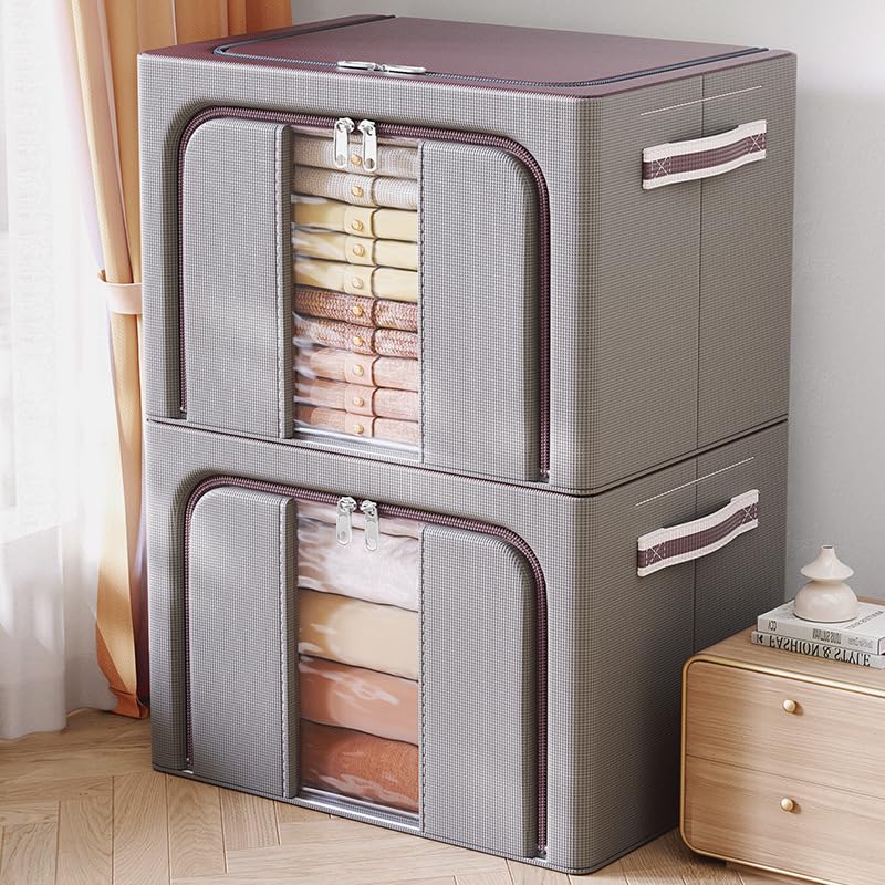 closet organizers and storage，Foldable Oxford cloth steel frame box，transparent window and handle, waterproof, can accommodate large capacity clothes