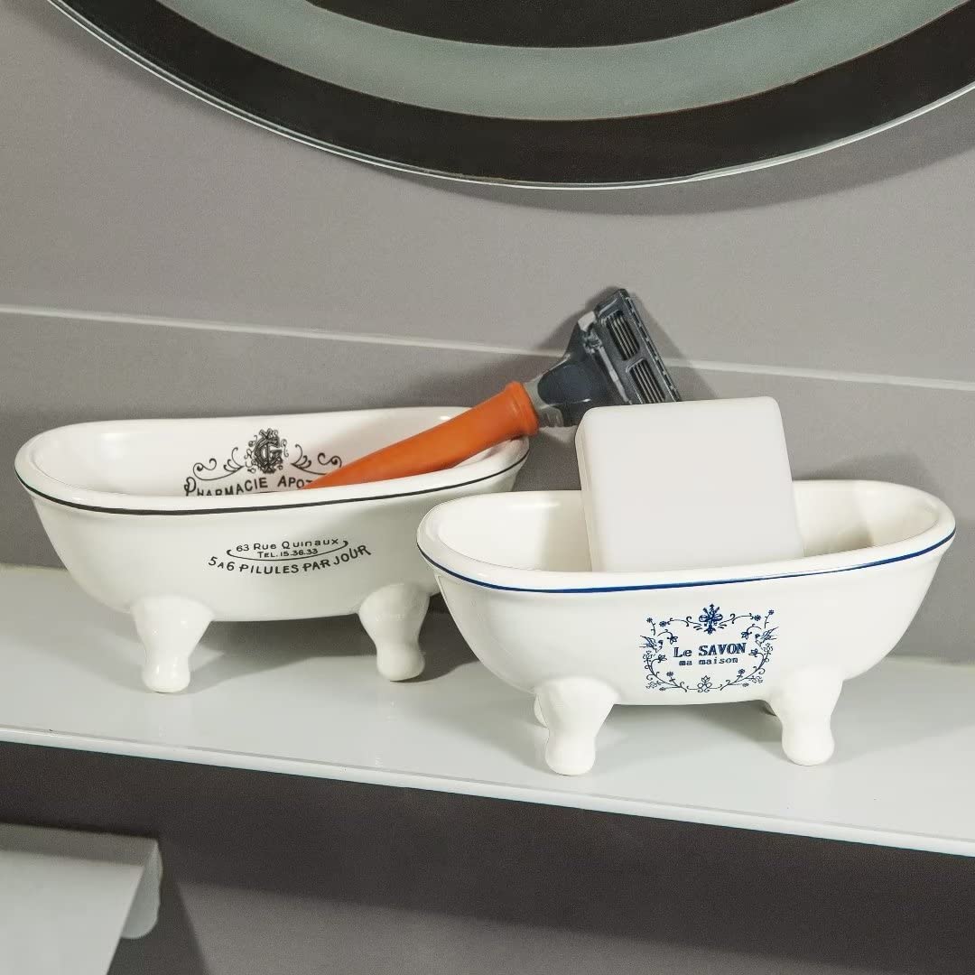 Ceramic Mini Bathtub Soap Dish Decortative Clawfoot Bathroom Soap Dish (Style 01)