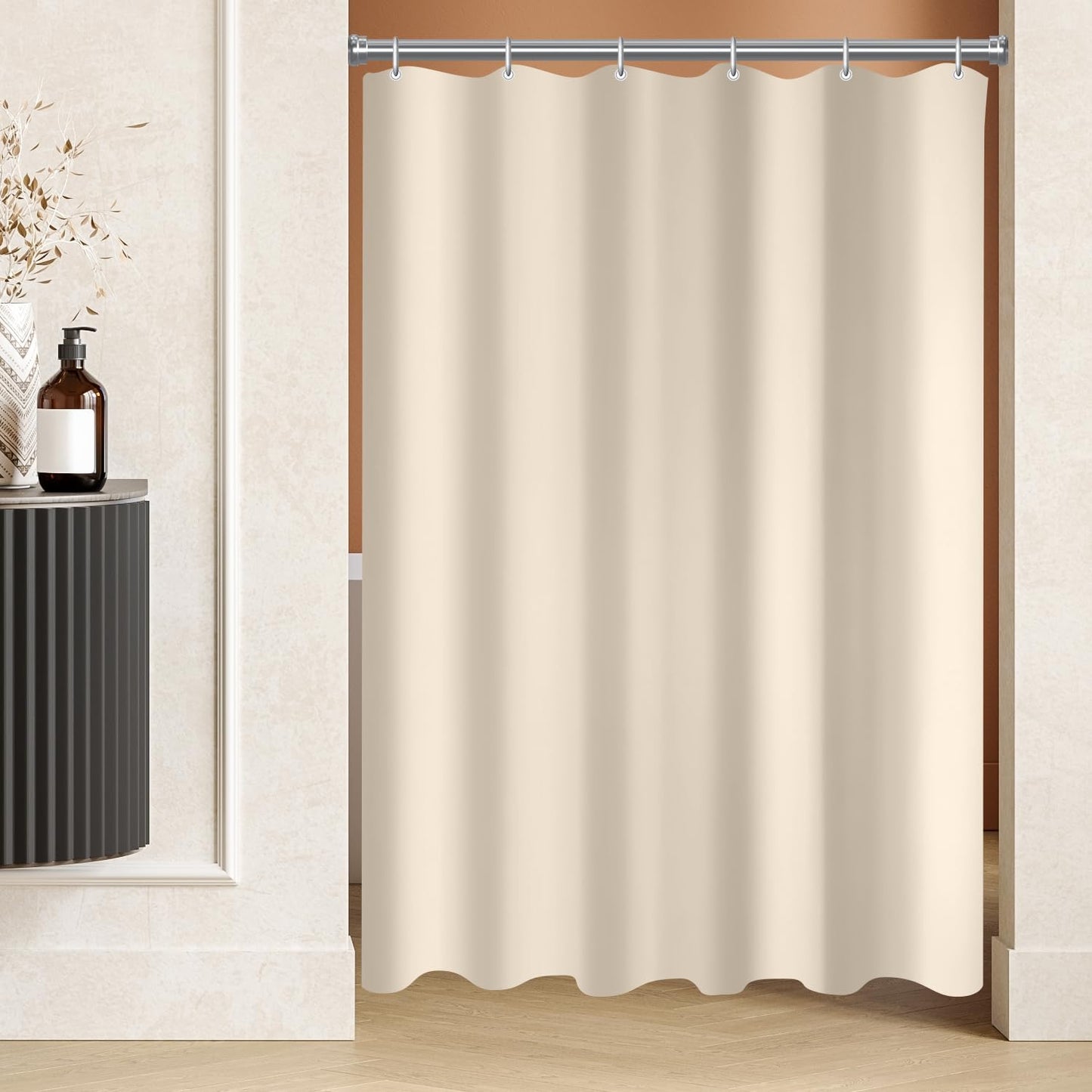 Lerores Shower Curtain, 80 x 200 cm, Beige, Weighted Hem, Anti-Mould Textile, Water-Repellent, Washable Polyester Fabric Bath Curtains for Bathroom