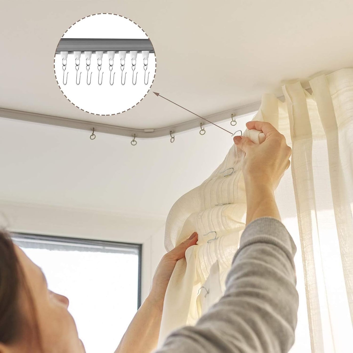 Shower Curtain Hooks, Rust-Resistant for Bathroom Rails, 20 Pack, Silver