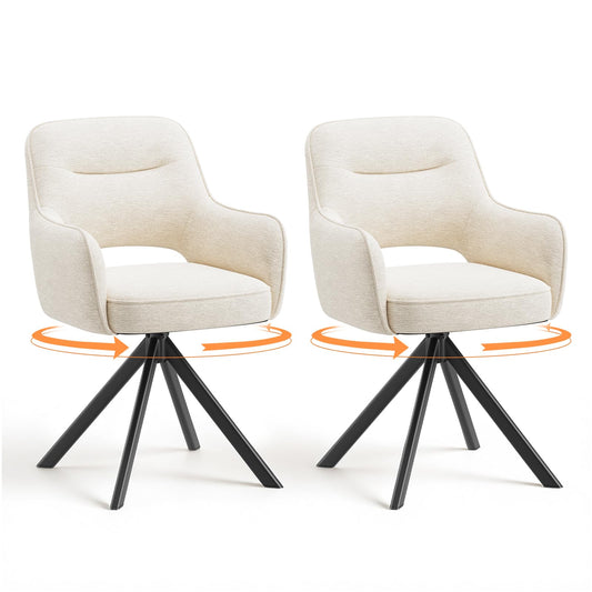 COLAMY 360°Swivel Dining Chairs Set of 2, Fabric Chairs for Dining Room with Armrests, Hollow Backrest and Thick Seat Cushion