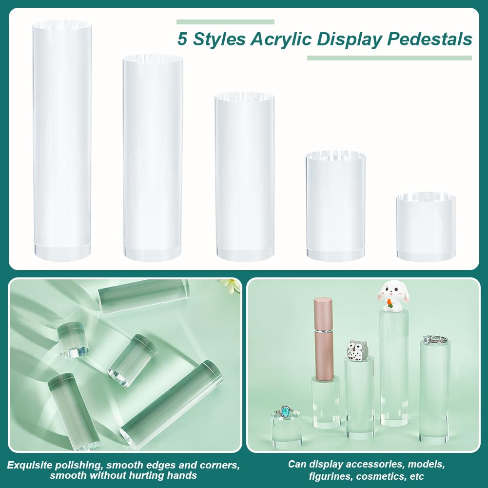 BENECREAT 5Pcs 5 Styles Clear Acrylic Display Cube 1.2/1.9/3.1/3.9/4.7 Inch Transparent Solid Cylinder Display Blocks for Photography Boutique