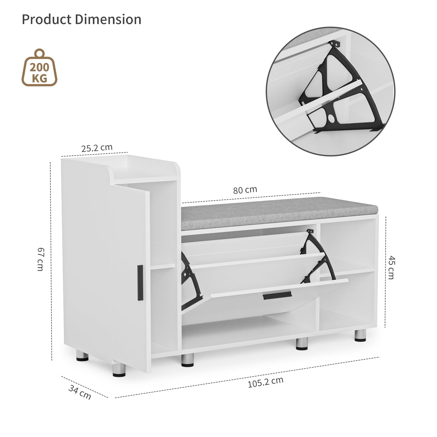 BonVache Shoe Storage Bench with Cushion, White Shoe Bench 105cm Lounge with 2 Shelves and 4 Compartments, Hallway Storage Unit with Seat, Living Room