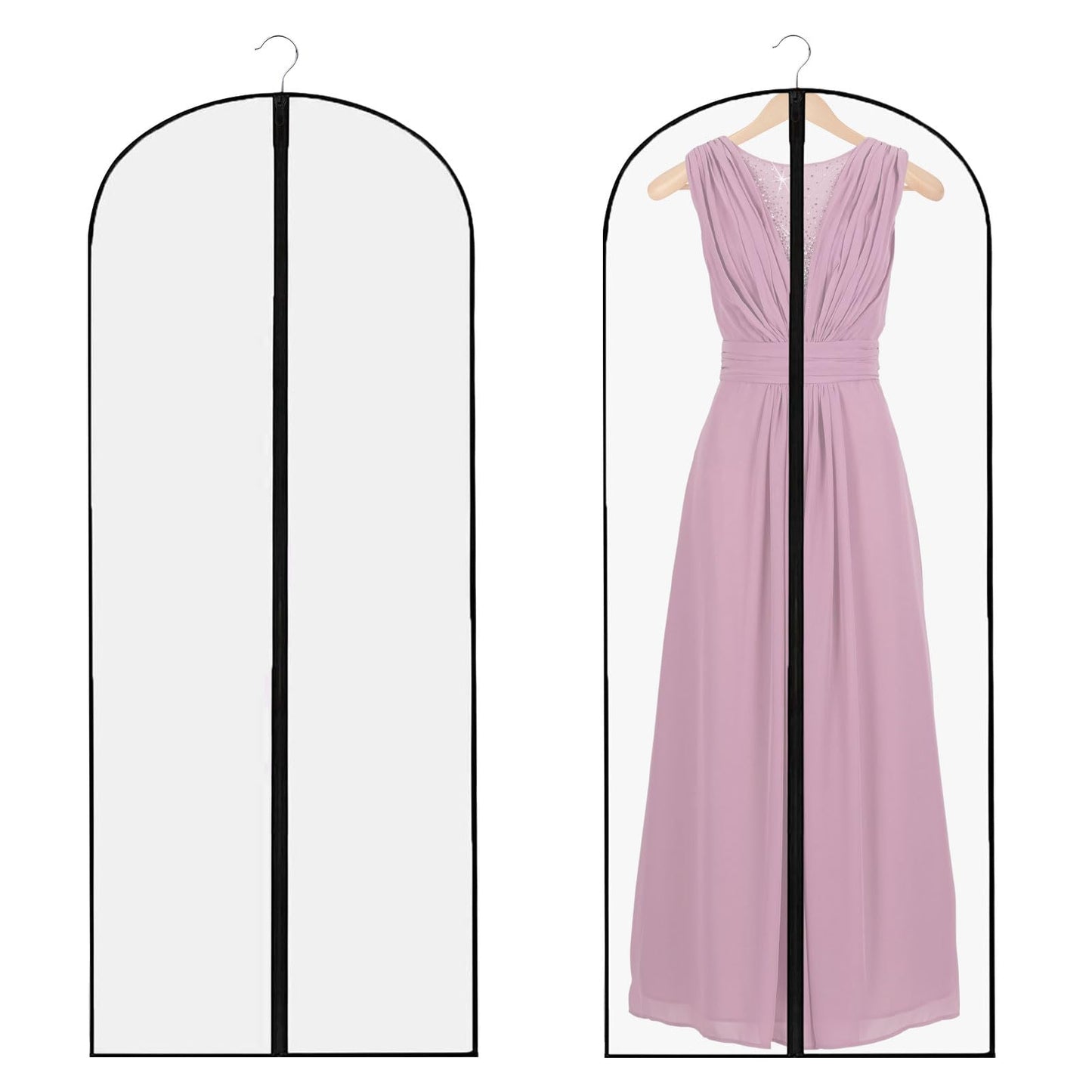 2 PCS Long Dress Bags Covers,Dress Bags Covers Long,Garment Covers Translucent with Zip Waterproof Dustproof,Dress Covers Garment bags Full Length