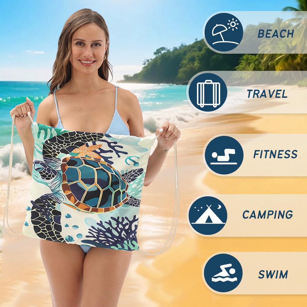 Microfiber Beach Towel Sand Free Absorbent Extra Large Travel Towels for Adults Kids Microfibre Towels for Adults with Drawstring Bag 2in1