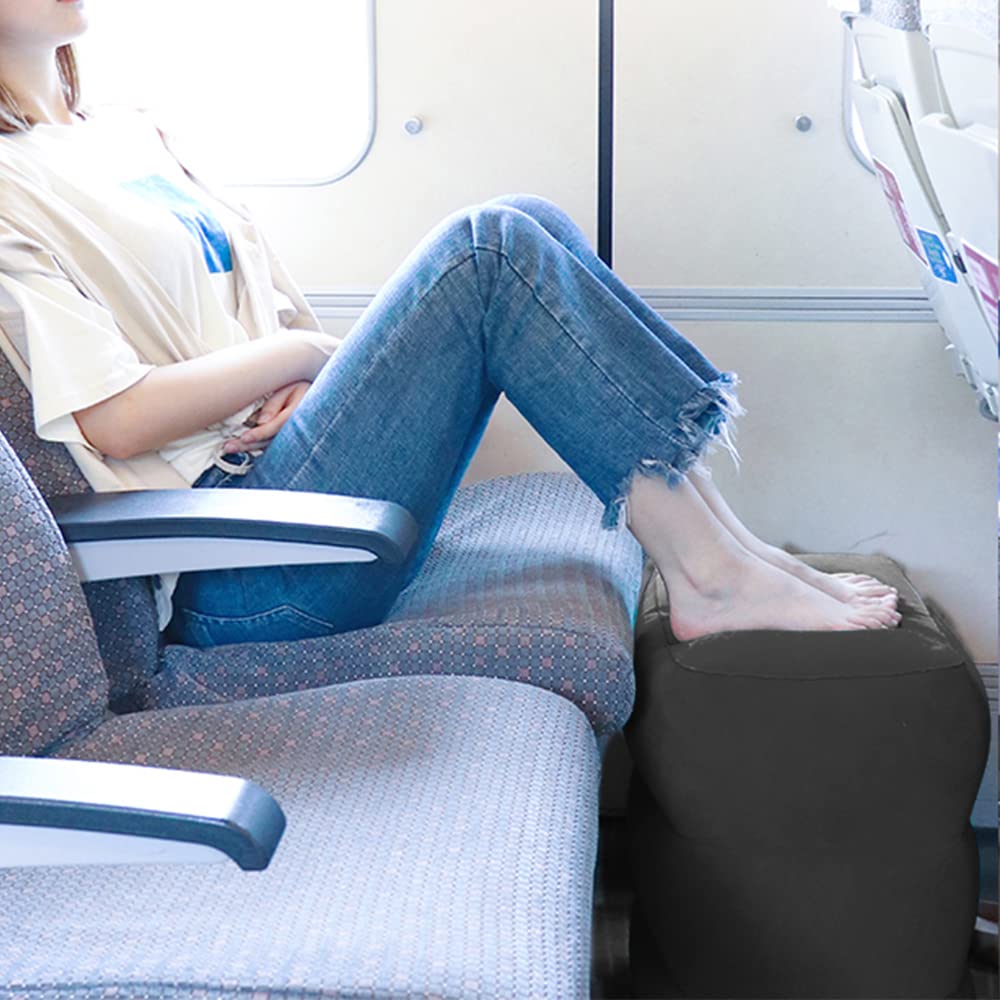AIRGOODS Inflatable Foot Rest Airplane Travel Pillow, Portable Blow Up Leg Rest for Long Flights, Footrest for Plane, Car, Train, Office & Home