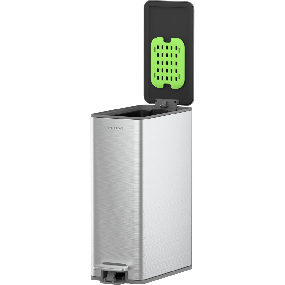 EverGrove 10L Slim Stainless Steel Bathroom Pedal Bin, Brushed Silver