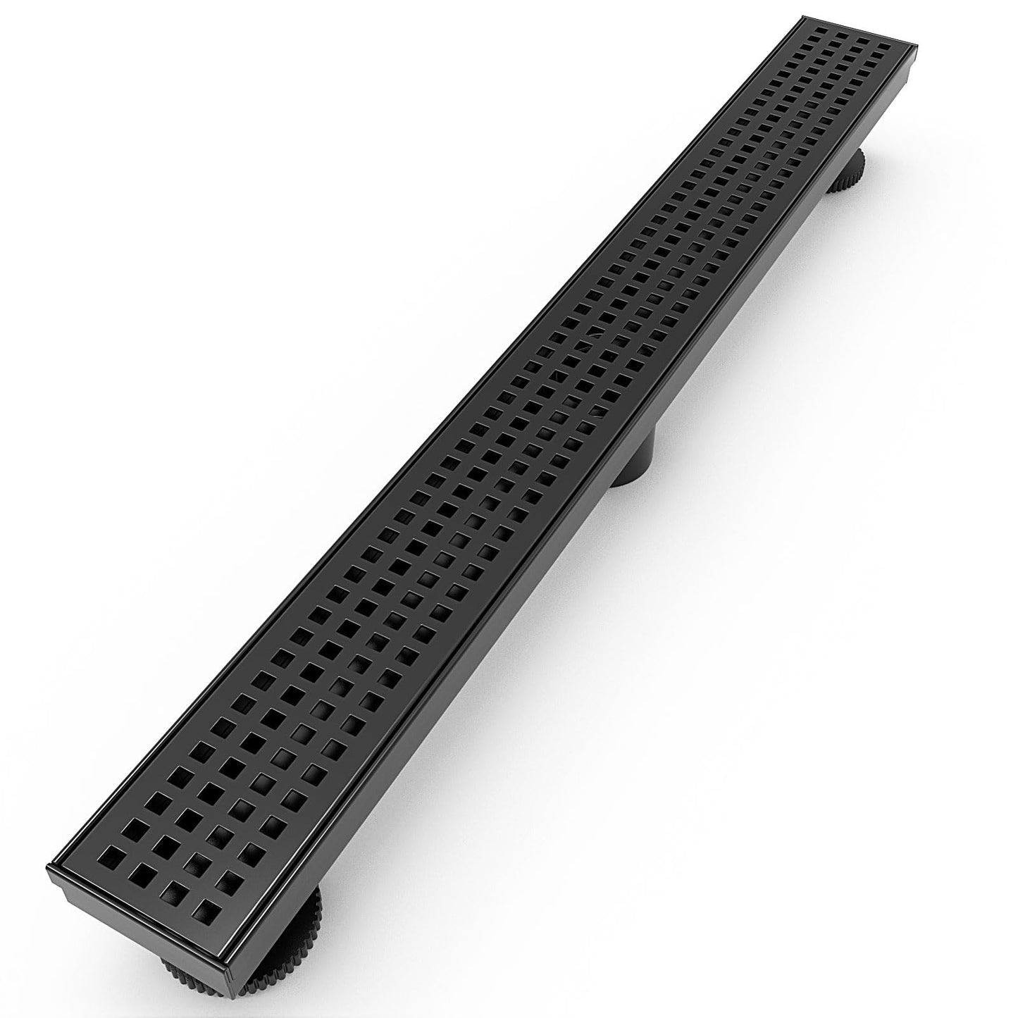 WEBANG 24 Inch Rectangular Linear Shower Floor Drain With Accessories,Quadrato Pattern Grate Removable,Food-grade SUS 304 Stainless