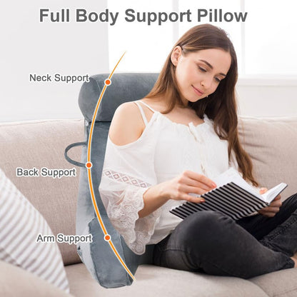 Mingfuxin Reading Pillows for Bed Sofa, Bed Backrest Pillows with Neck Arm Back Support Pillow, Adult Back Reading Cushion with Detachable Neck Roll &
