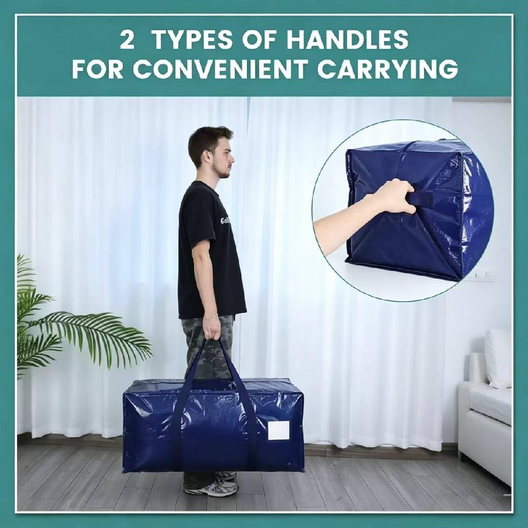 Boyfield Moving Bags 90L 4 Pack Storage Boxes Heavy Duty Packing Boxes with Zips, Clear Moving Boxes Foldable PP Storage Bags for Clothes, Bedding
