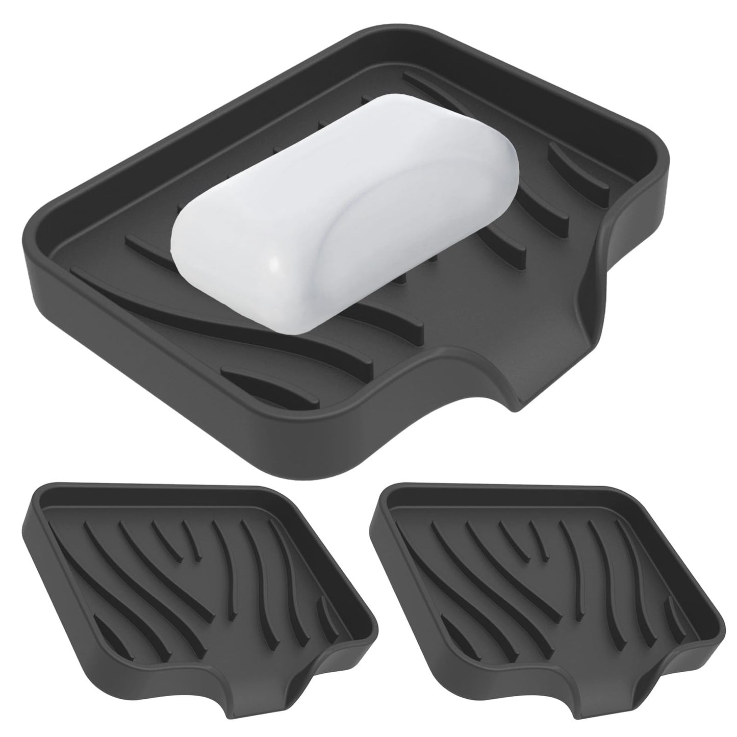 Penbin 2 Pack Silicone Soap Dish with Drain, Bar Soap Holder for Shower & Bathroom, Self Draining Waterfall Soap Tray for Kitchen Sink