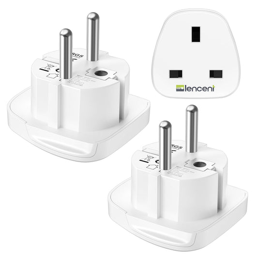 LENCENT 2X UK to EU Euro Europe Plug Adapter, Grounded European Travel Adapter for Spain Germany France Portugal Greece Russia Netherlands Turkey and