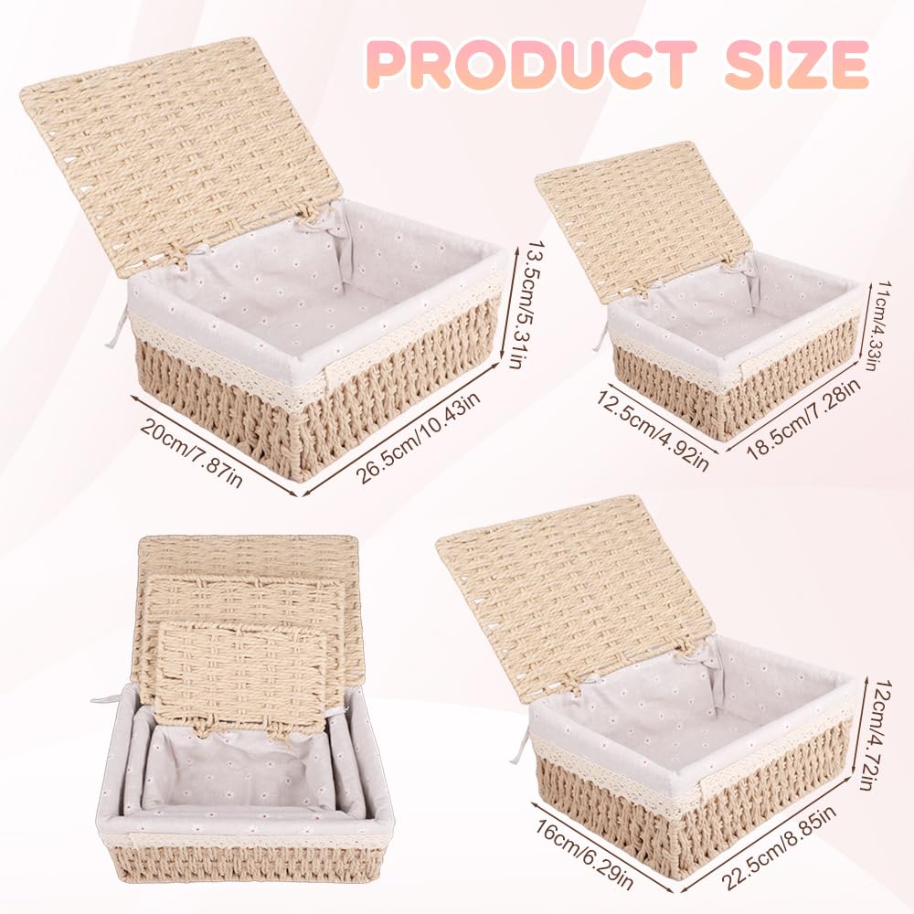 KiKiHong 3 Set Handwoven Storage Baskets With Lids,Basket With Lid