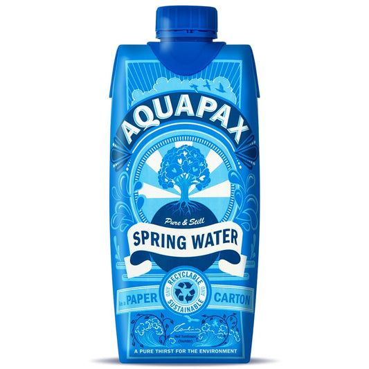 AquaPax Spring Water Multipack - 12 Cartons of 500ml Aqua Water Packed in a Sustainable Container with Sugar can bio Cap - Wholly Recyclable and