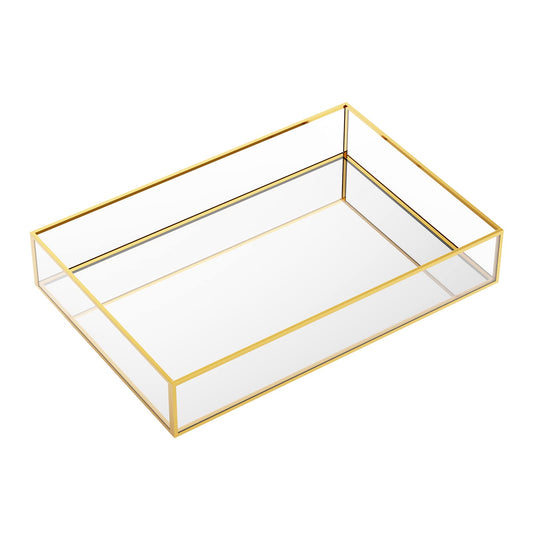 MoYouno Jewelry Box,Gold Glass Mirrored Tray,Vintage Metal Glass Storage Box,Decorative Tray Perfume Jewelry?Cosmetics Display Box,for Vanity, Bedroom