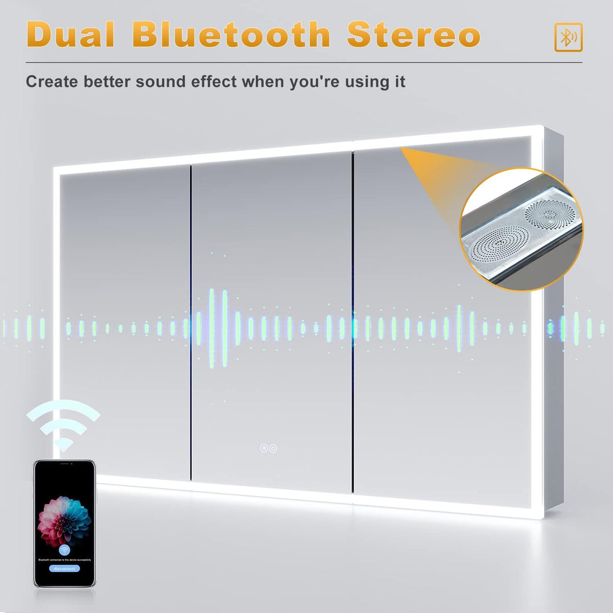ELEGANT Bathroom Mirror Cabinet with Bluetooth & Shaver Socket, 1050x650mm