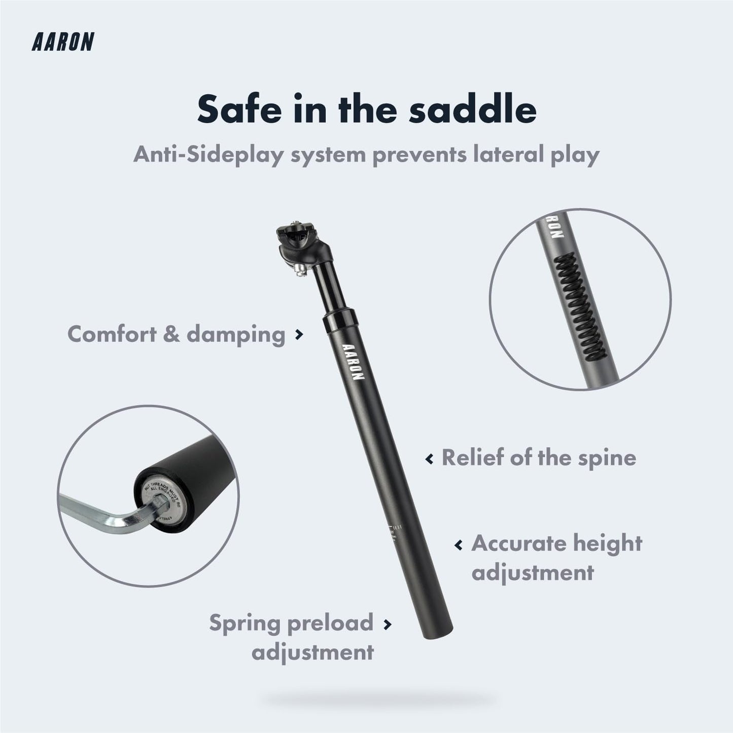 AARON - Spring Suspension Bike Seat Post - Aluminum Saddle Seatpost for E Bicycle, MTB, Trekking Bikes, City Bikes - 27.2mm Diameter, 13.8" (350mm)