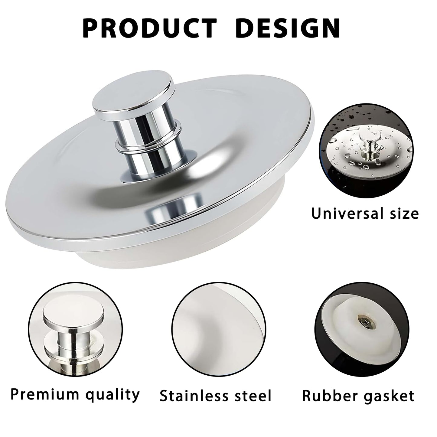 Bath Plug, Universal Bath Plug, 40-45mm, Stainless Steel Sink Stopper, Silicone Drain Plug Replacement For Kitchen, Laundry, RV And Bathroom Sinks