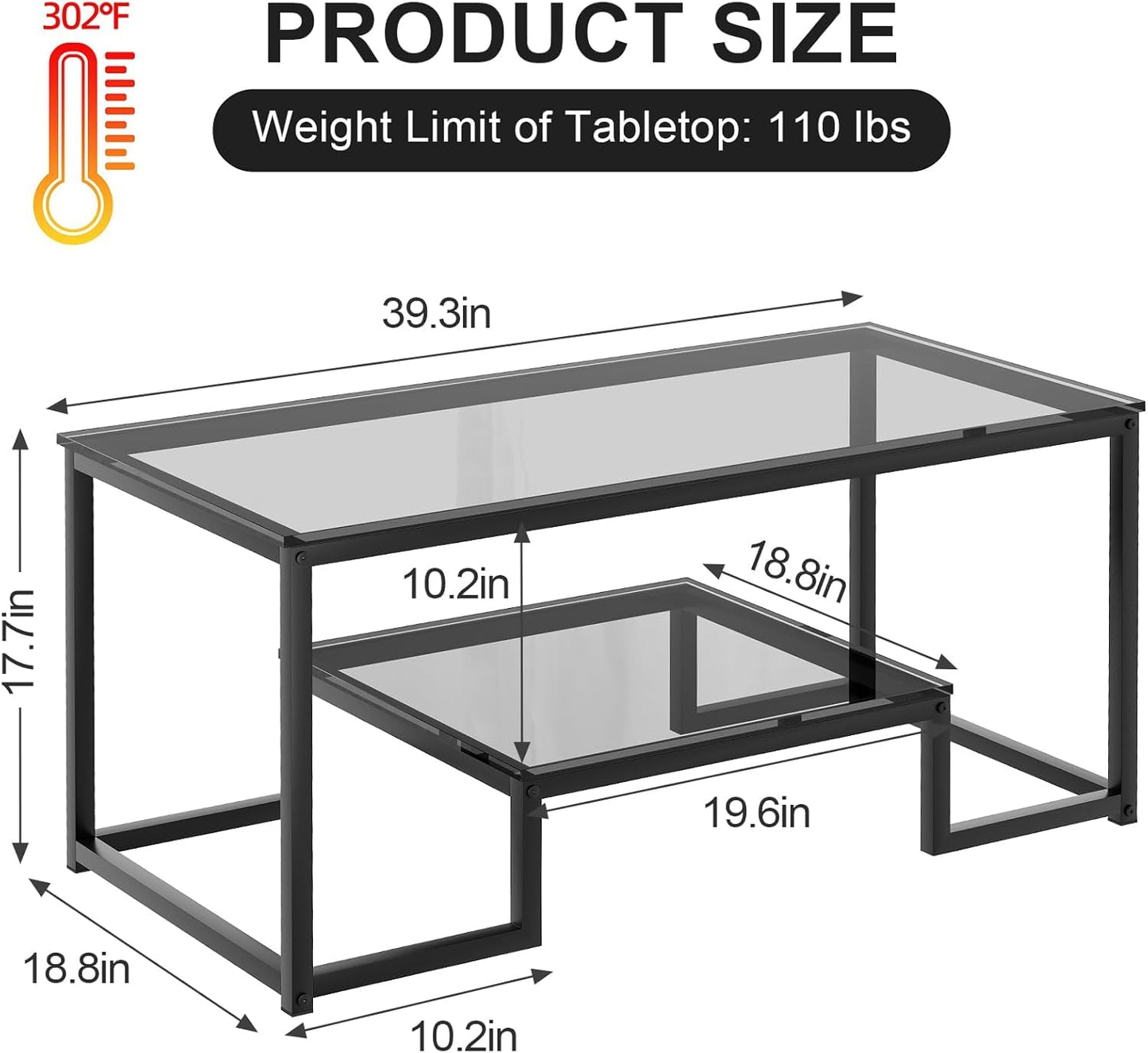 Coffee Table with Storage Shelf, Living Room Table with Metal Frame, Coffee Tables for Living Room, Center Table