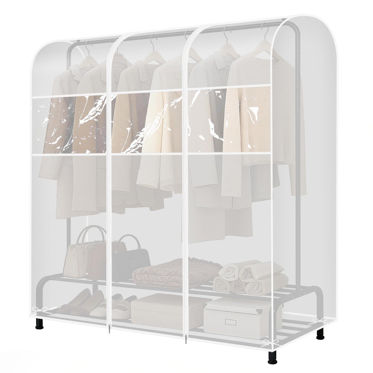 QH7 5ft Clear Transparent Clothes Rail Protective Zip Over Cover for Garment Hanging Coat Racks (150 * 50 * 150cm)