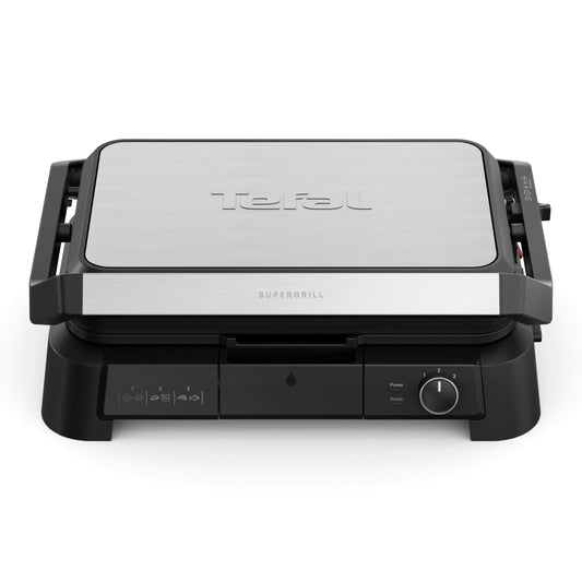 Tefal SuperGrill 3in1 XL, Indoor Grill, BBQ, Oven Style, Panini, Adjustable Temperature, XL Surface, Dishwasher Safe, Non Stick Plates, Stainless