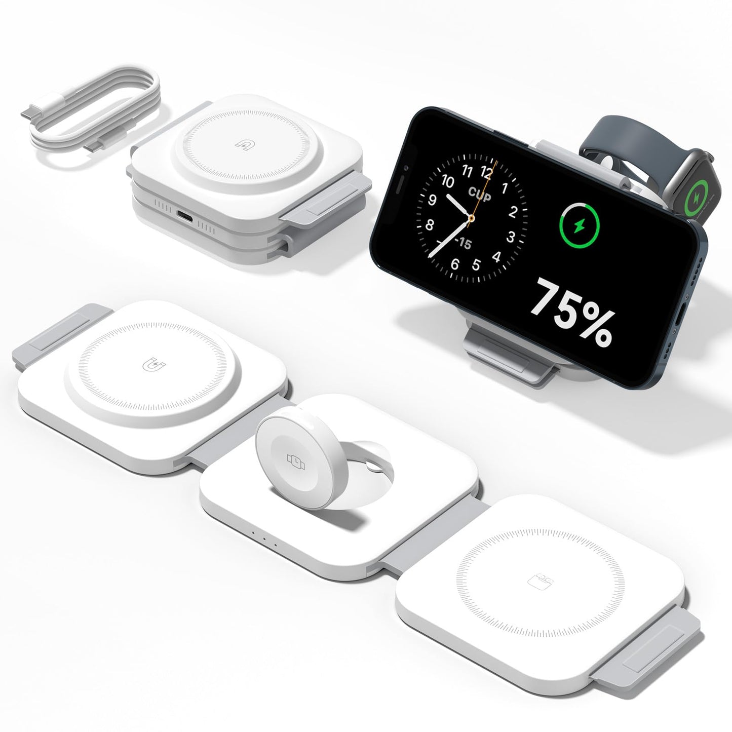 3 in 1 Wireless Charging Station for Apple Devices, Foldable Portable Fast for MagSafe Charger Stand Travel Magnetic Wireless Charging Dock for iPhone
