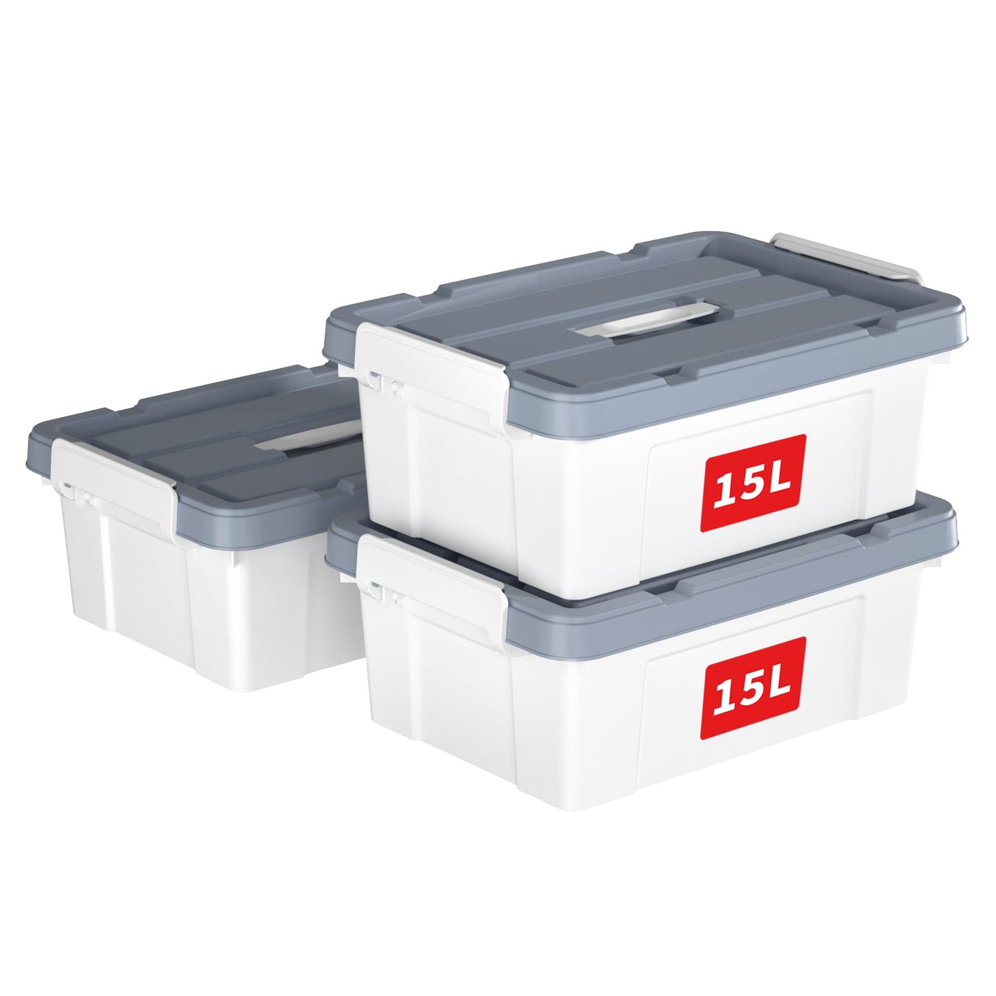 Cetomo 15L*3 Storage Boxes, Carry Plastic Storage Box with Lids, Organizing Container with Handle and Secure Latches