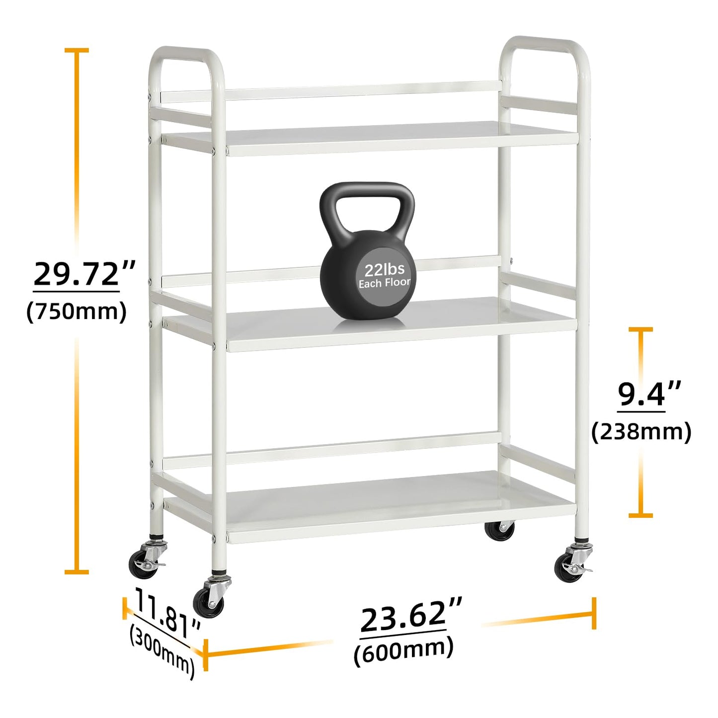 HDANI Serving Trolley,3-Tier Metal Trolley,White,60x30x75cm