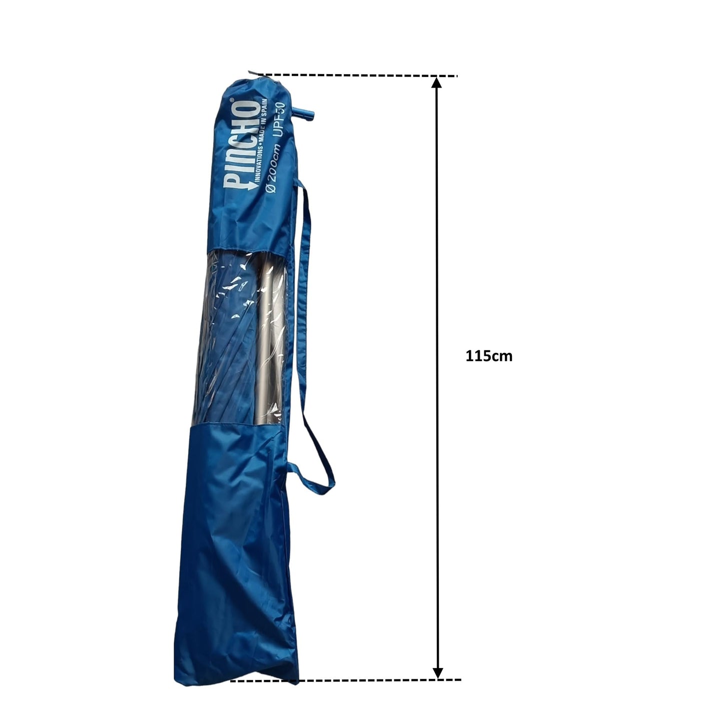 PINCHO Large Beach Umbrella 200 cm Wind-proof up to 35 km/h, Aluminium, 8+8 Fibreglass Ribs, Weight 1.6 kg, Colour 3, Grande, Modern