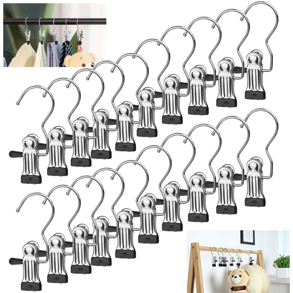 BUZIFU 20 Pcs Portable Laundry Hooks, No-slip Metal Boots Hangers,Single Coat Hangers,Hat Storage Hanger Clips, Home Travel Hanger Clips