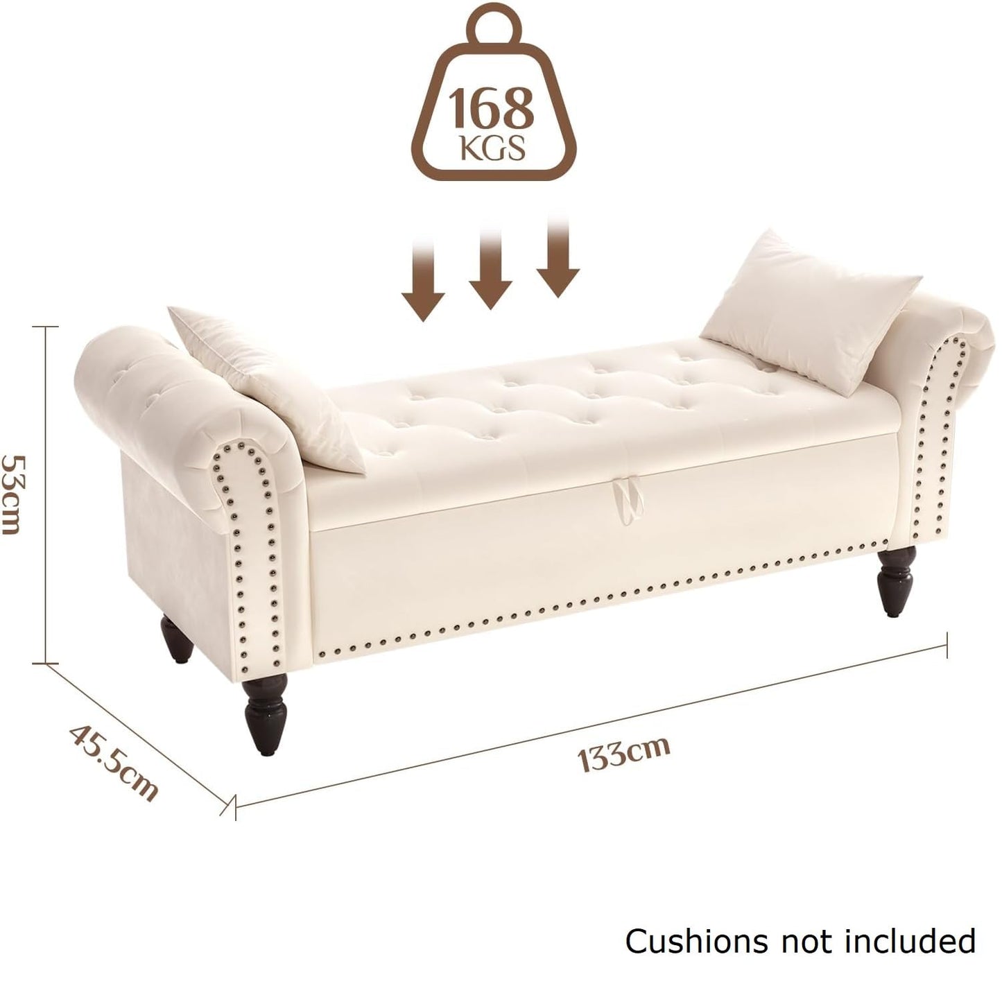 Clevich Ottoman Storage Bench, Velvet End of Bed Storage Box with Lid, Sturdy Wood Legs Footrest, 168KG Load Capacity