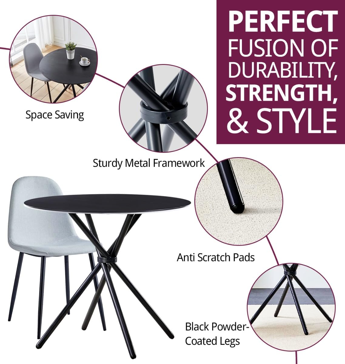 Hallowood Furniture Cullompton 90cm Round Dining Table and Chairs Set 2