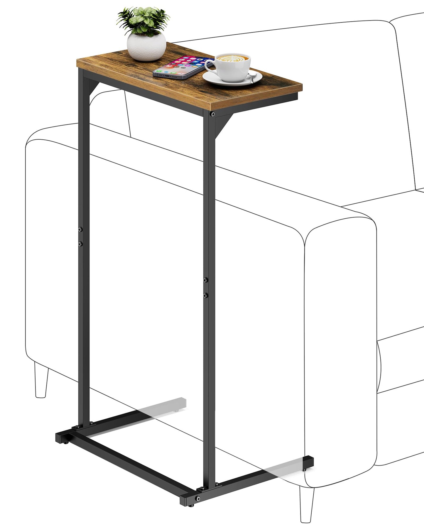 TUTOTAK C Shaped Side Table, Small End Table, 28.7 inch Tall Couch Table, Sofa Table, Living Room, Bed Room, Brown TB01BB071EU