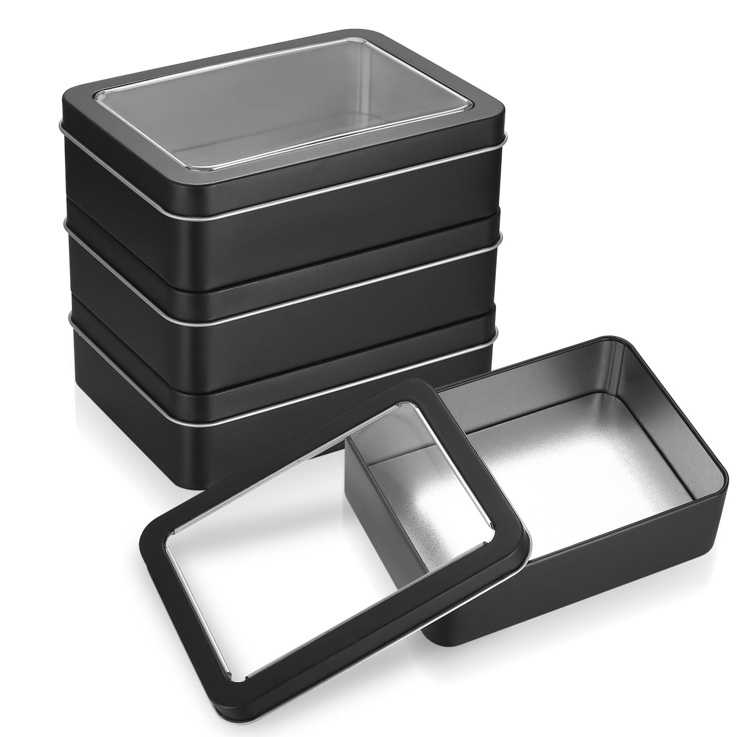 Qeapug 4 PcsMetal Tins with Lids, Small Tins with Lids, Metal Rectangular Empty Tin Containers No Hinged