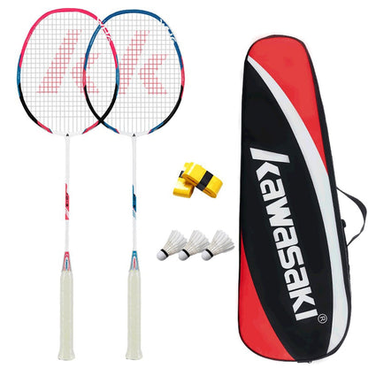 Kawasaki Badminton Racket Professional Graphite Shaft Badminton Set 2 Lightweight Shuttlecock Racquet for Training, Sports and Entertainment with 3