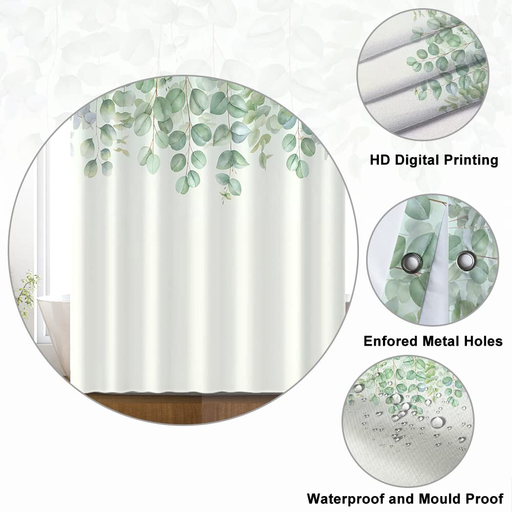 Uiiooazy Green Eucalyptus Stall Shower Curtain, Leaves Pattern Bath Curtain Mildew and Mould Resistant Waterproof Polyester Fabric Washable Opaque