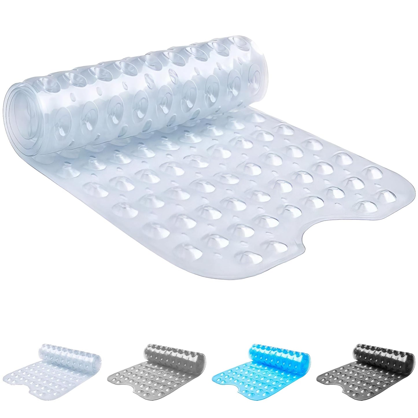 ADOV Bath Mat Non Slip, 70x38 cm Extra Long Shower Mat Anti Mould, Bathroom Bathtub Mats for Tub, Strong Suction Cups and Drain Holes