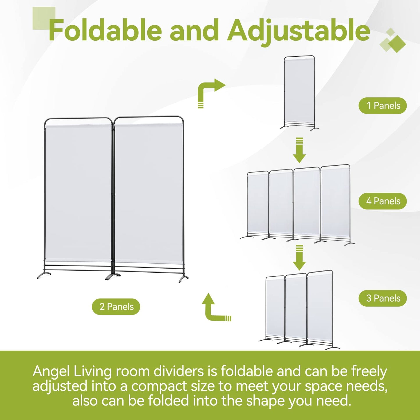 Angel Living 2 Panels Folding Room Divider, Privacy Screen Composed of Polyester Fabric and Sturdy Iron Frame