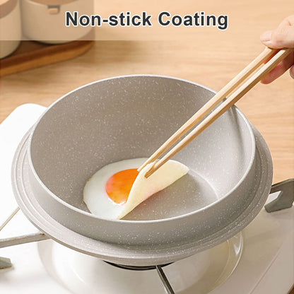 Bobikuke Cast Aluminum Pot with Lid, 24 cm Non-Stick Casserole Dish Korean Stone Bowl Induction Compatible, White