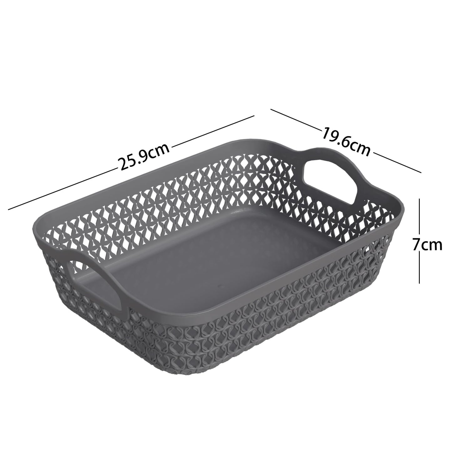 Lesbye Set of 6 Plastic Storage Basket Trays, Grey Plastic Baskets Tray
