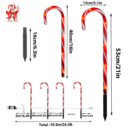 Christmas Lights Outdoor - 10 Sets 21in Candy Cane 60 Red LEDs with Memory Function 8 Modes End-to-End Plug in Waterproof Extendable Lighted Xmas Path