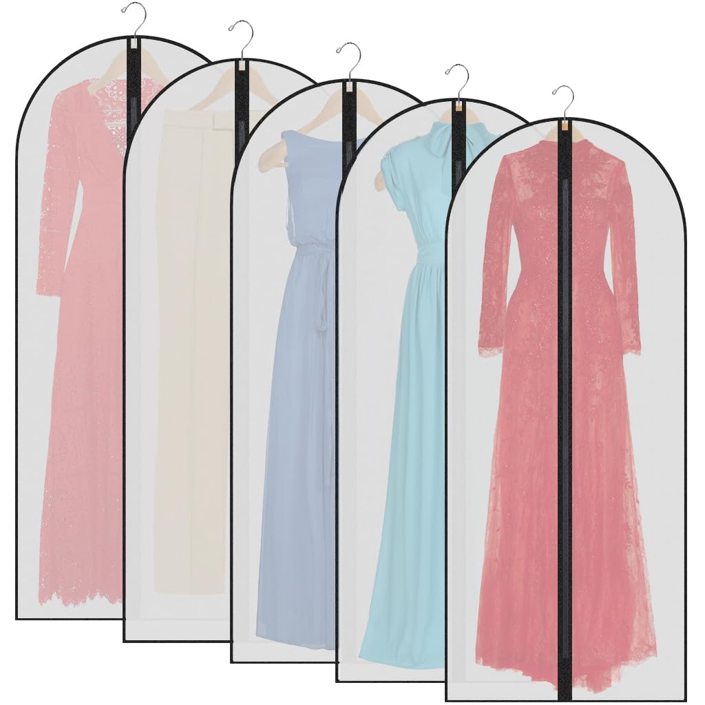 Garment Bags,5PCS Dustproof Garment Covers PEVA Translucent Clothes Covers with Zip Moth Proof Suit Protector Bags Waterproof Dress Covers for Shirts