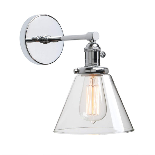 Phansthy Edison Industrial Wall Sconce 7.3 inch Vintage Brass Glass Wall Light Fixture Decorative Lighting for Kitchen, Living Room, Hallways(Chrome)